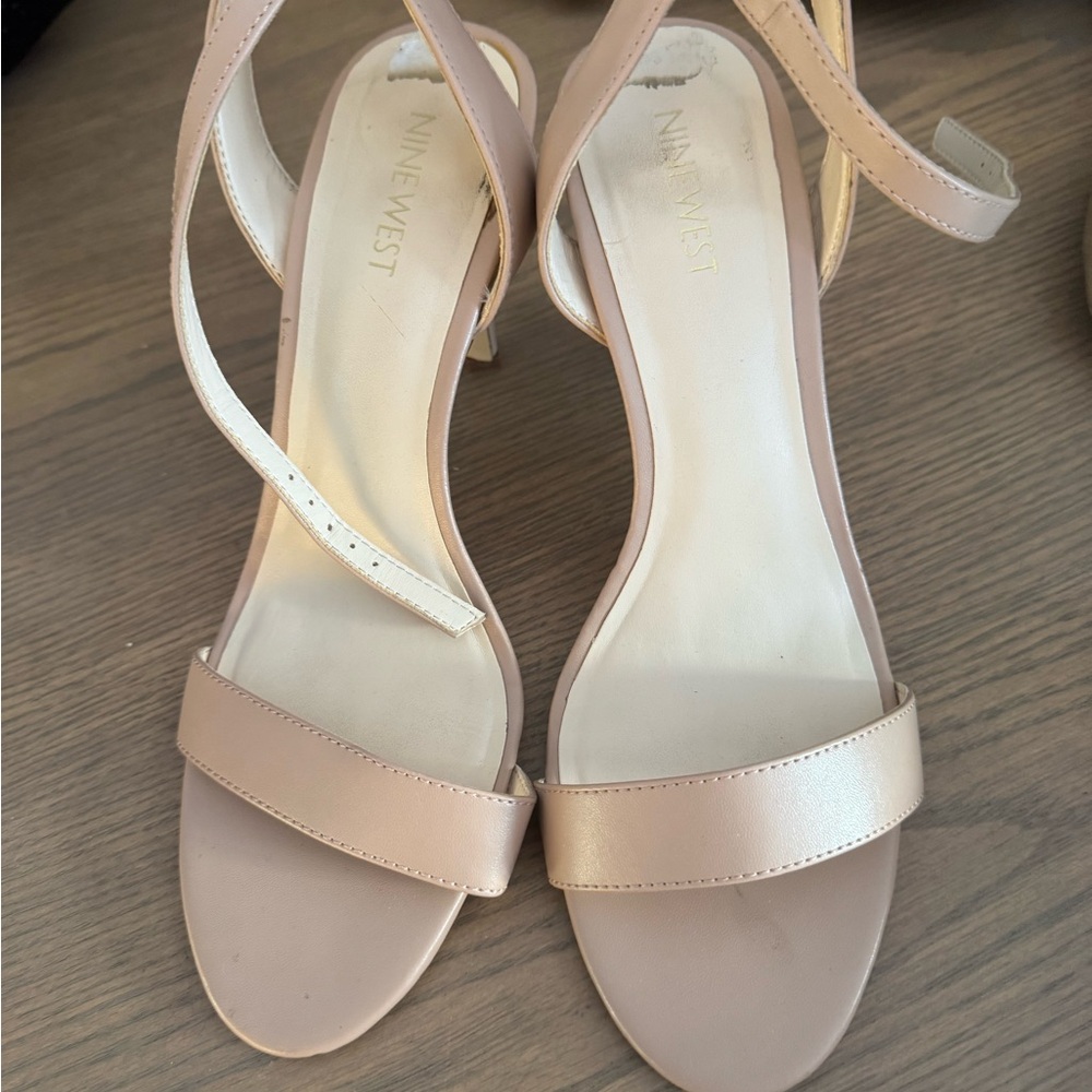 Nine West Women’s Nude Ankle-Strap Heeled Sandals